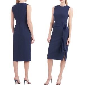 Kay Unger‎ Dress Womens 10 Blue Sleeveless Sheath Midi Belted Formal 5517430 New